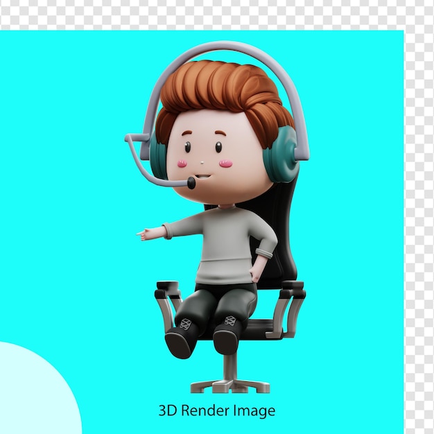 3d rendering illustration of a boy wearing a headset