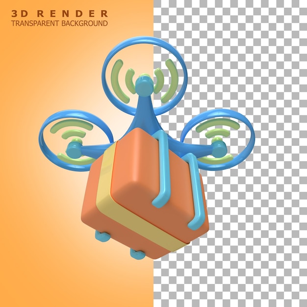 3d rendering of an illustration of a drone carrying a package with high resolution and transparent background