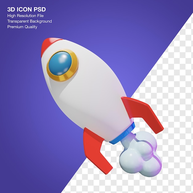 3d rendering illustration of flying rocket to the moon icon