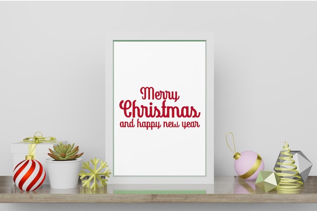 3d rendering illustration of frame poster mockup in modern interior background in christmas new year theme