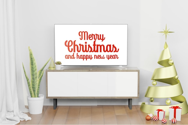 PSD 3d rendering illustration of frame poster mockup in modern interior background in christmas new year theme