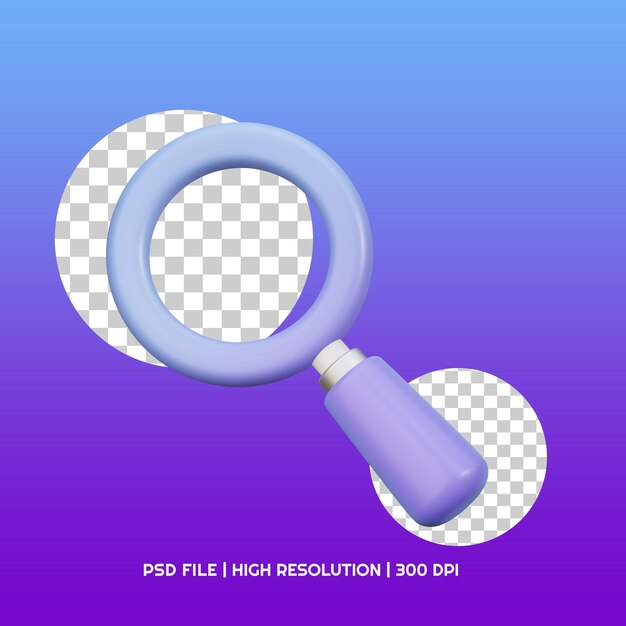 PSD 3d rendering illustration magnifying glass