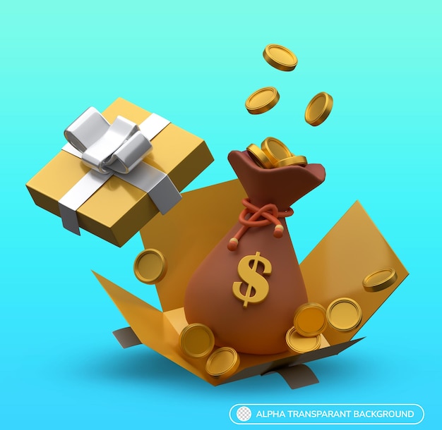 PSD 3d rendering illustration money bag icon for gift