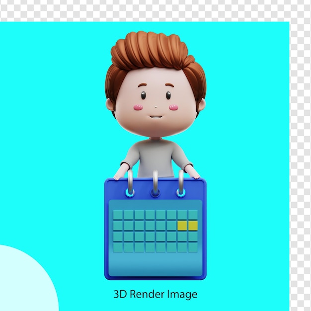 3d-рендеринг иллюстрации мальчика с календарем