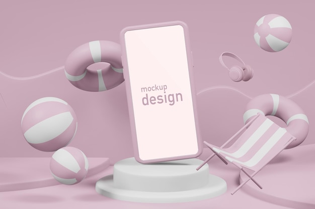 3d-рендеринг иллюстрации летнего подиума с макетом телефона