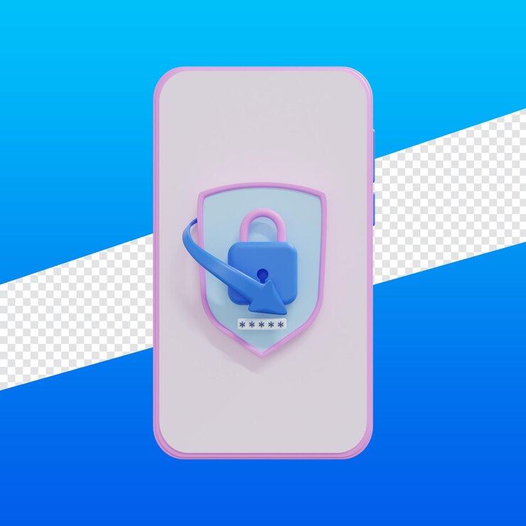 PSD 3d rendering illustration protect handphone with password