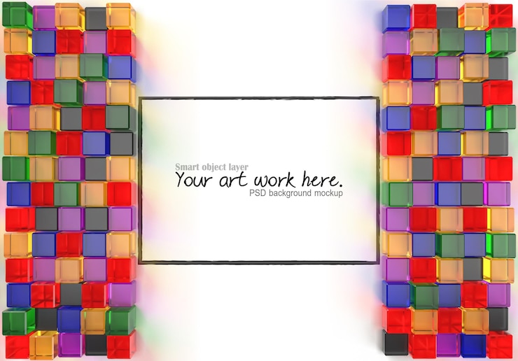 PSD 3d rendering image of colorful cubic glass