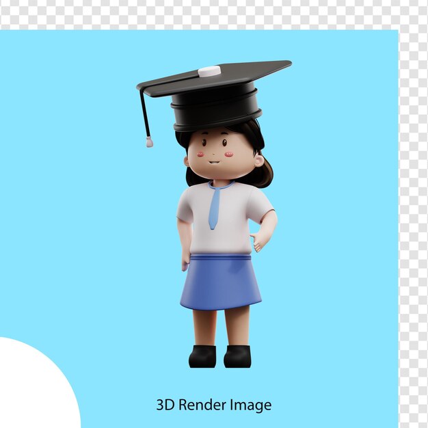 Un'immagine di rendering 3d di una ragazza che indossa un cappello di laurea