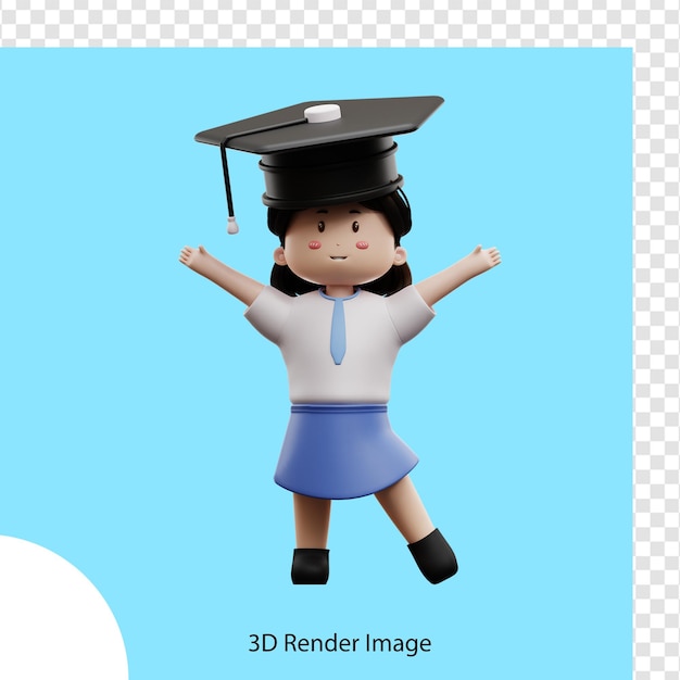 그녀의 머리에 졸업 모자와 소녀의 3d 렌더링 이미지