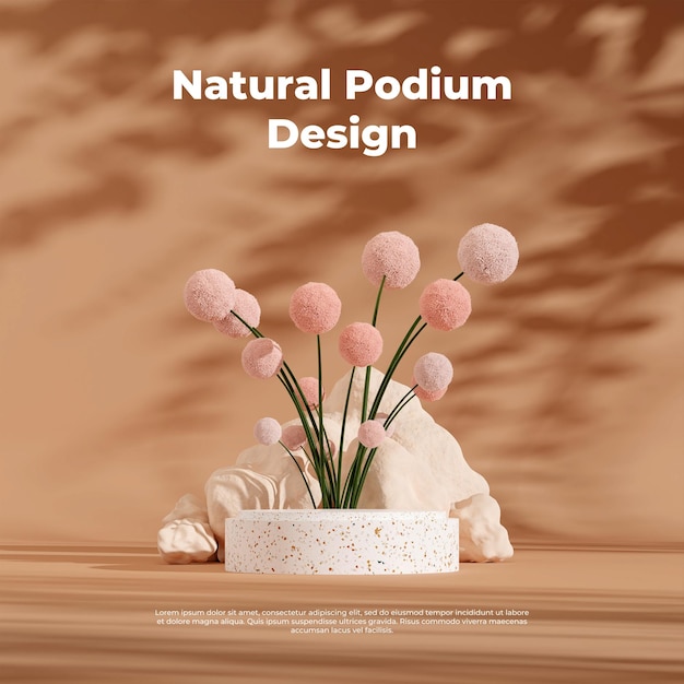 3d rendering image illustration of empty space podium display for product mockup natural background