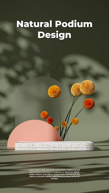 3d rendering image illustration of empty space podium display for product mockup natural background