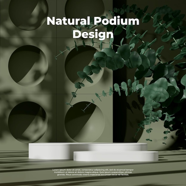 PSD illustrazione dell'immagine di rendering 3d del display del podio dello spazio vuoto per il mockup del prodotto sfondo naturale