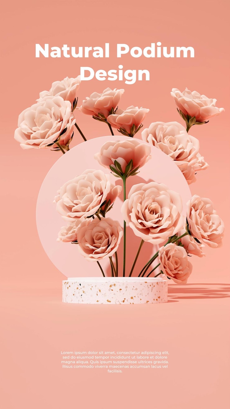 PSD 3d rendering image illustration of empty space podium display for product mockup natural background