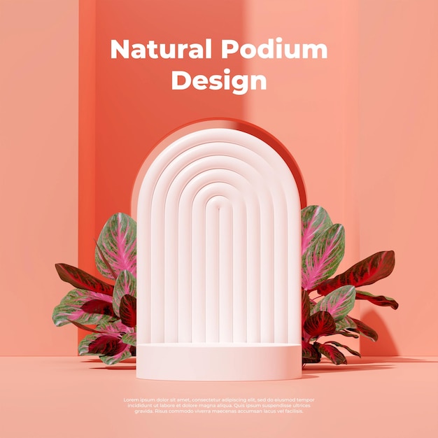 3D rendering image illustration of empty space podium display for product mockup natural background