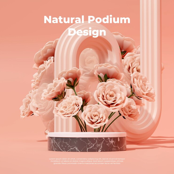 PSD 3d rendering image illustration of empty space podium display for product mockup natural background