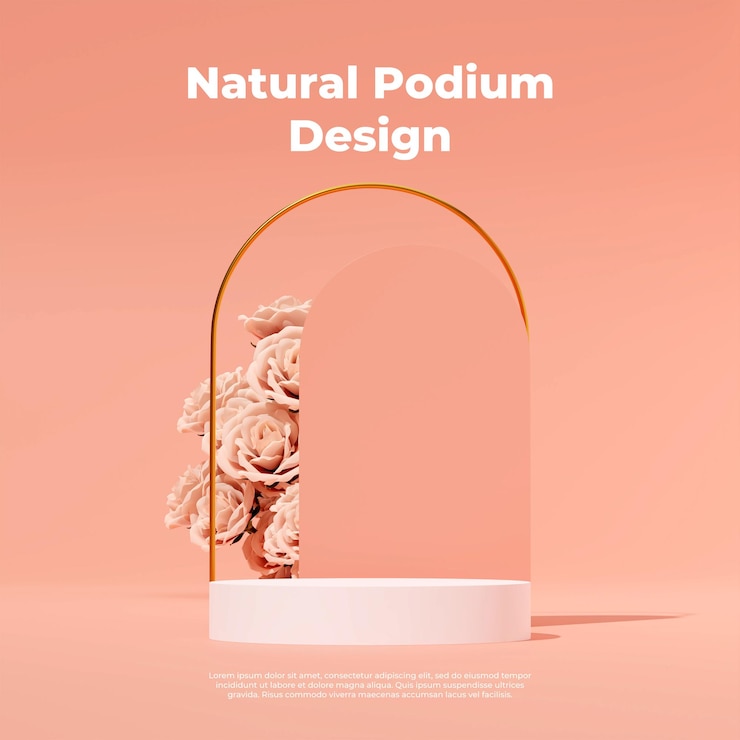 PSD 3d rendering image illustration of empty space podium display for product mockup natural background