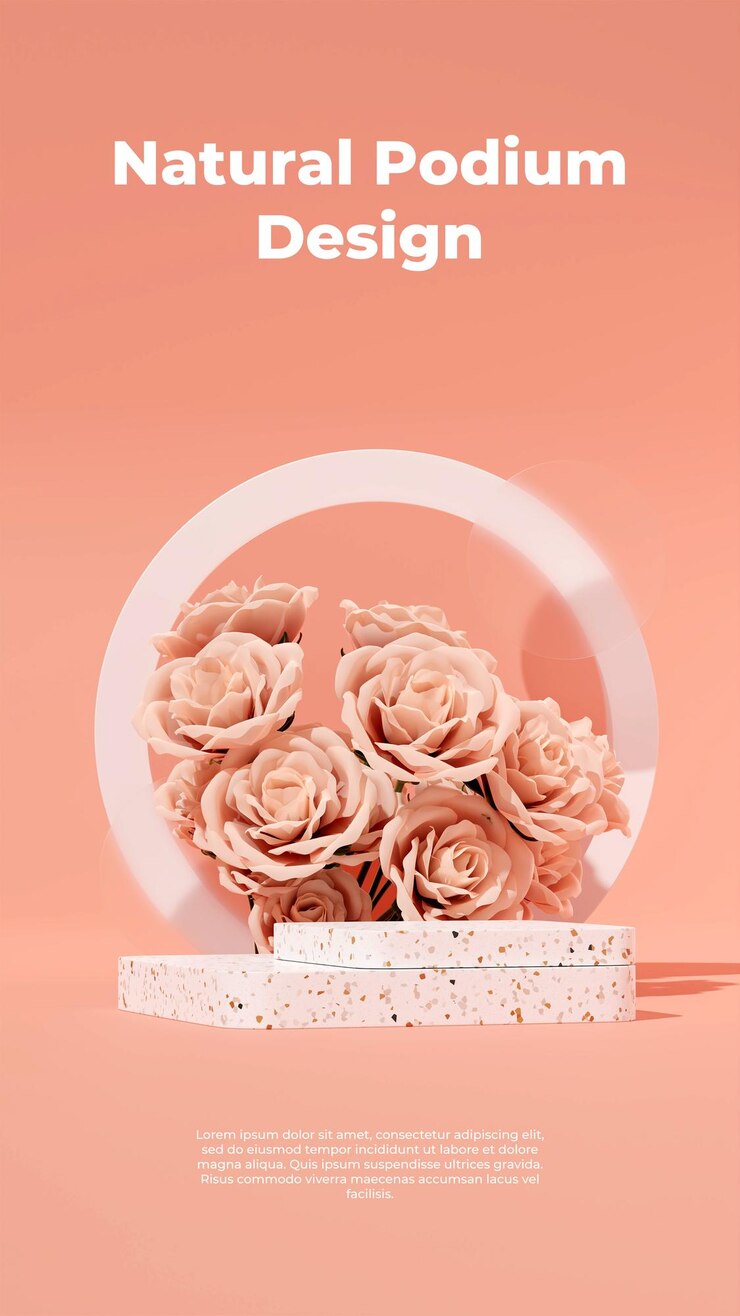 PSD 3d rendering image illustration of empty space podium display for product mockup natural background