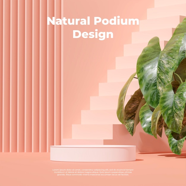 3D rendering image illustration of empty space podium display for product mockup natural background