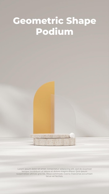 PSD 3d rendering image mockup of terrazzo podium in portrait with yellow and frosted glass backdrop