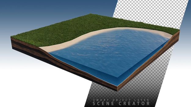 PSD 3d рендеринг изображения острова травяного поля на прозрачном фоне