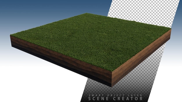 3d rendering image of grass field island on transparent background