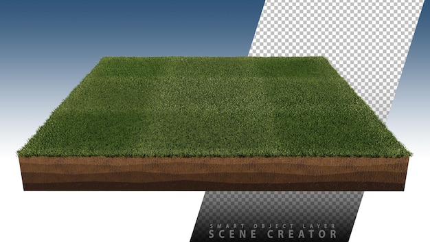 3d rendering image of grass field island on transparent background
