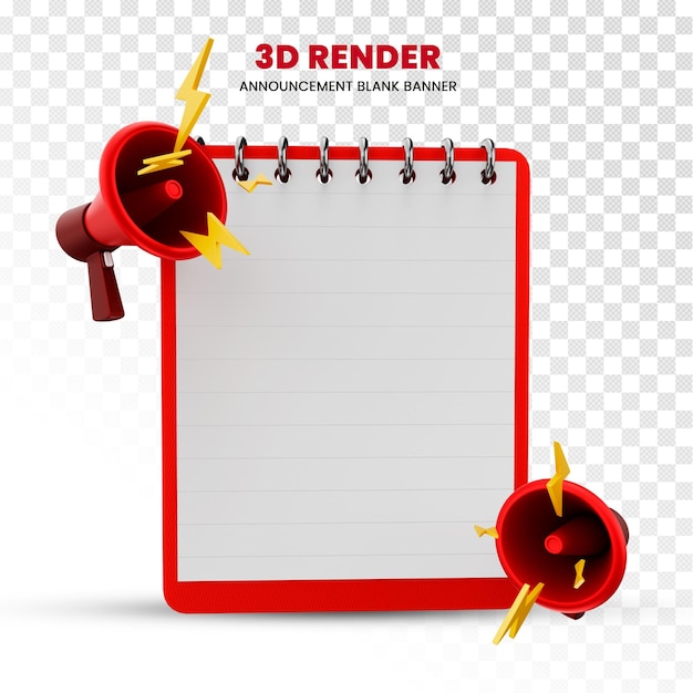 PSD 3d rendering important announcement on transparent background