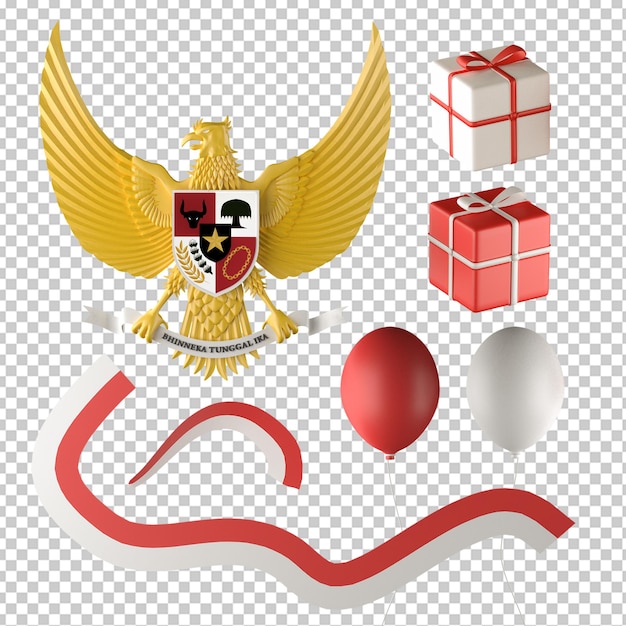 3d rendering of indonesian independence day set element