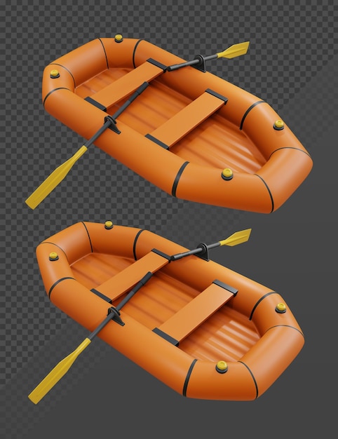 PSD 3d rendering inflatable boat rubber balloons perspective view