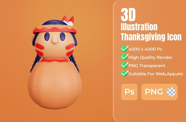 3D-rendering inheemse vrouw thanksgiving icon