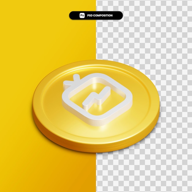 PSD 3d rendering instagram tv icon on golden circle isolated