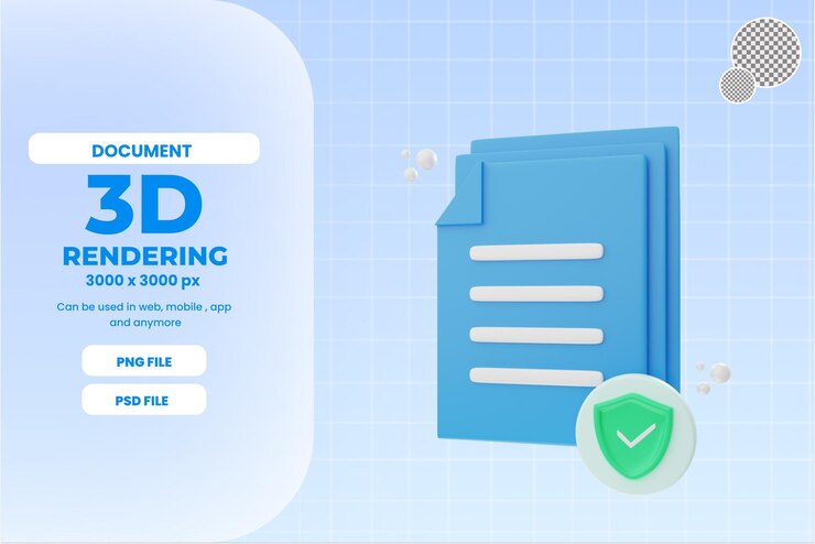 PSD 3 d レンダリング保険ドキュメント アイコン オブジェクト プレミアム psd