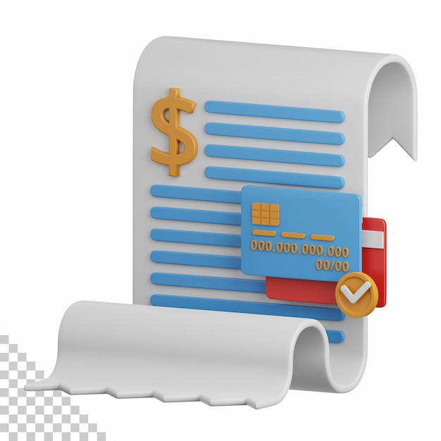 PSD 3d-рендеринг счета-фактуры изолирован, полезный для электронной коммерции, покупок и иллюстрации онлайн-дизайна бизнеса