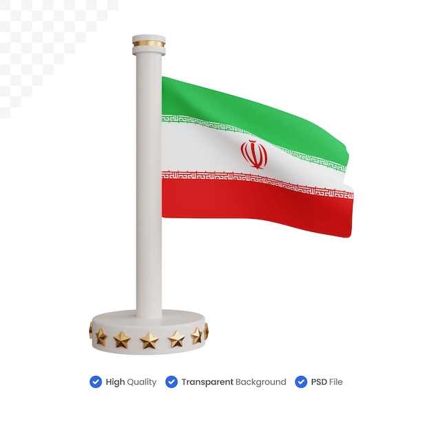 PSD rendering 3d bandiera nazionale iraniana isolata