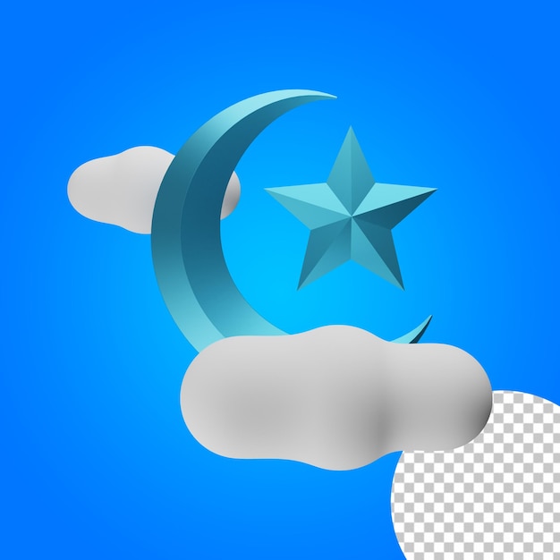 PSD 3d rendering islamic crescent moon and star