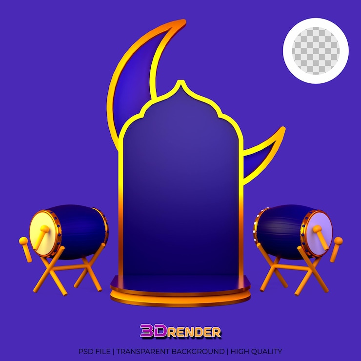 PSD 3d rendering of an islamic ramadan podium illustration for product placement