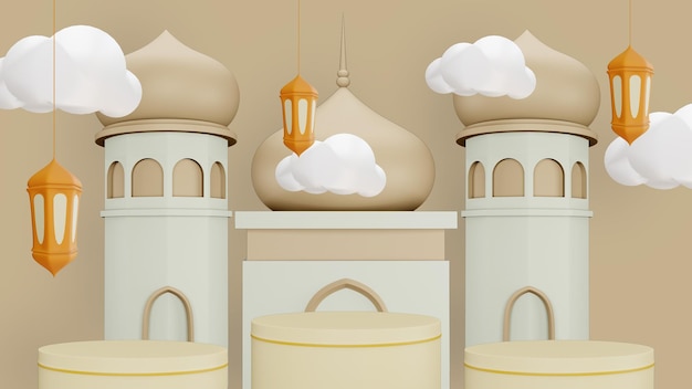 3D rendering islamitisch podium met moskee