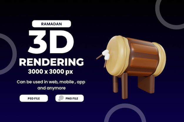 3D-rendering islamitische trommel illustratie object premium psd