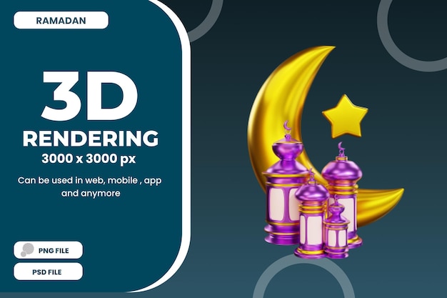 3d Rendering Islamski Ramadan Księżyc I Latarnia Ilustracja Koncepcja Premium Psd