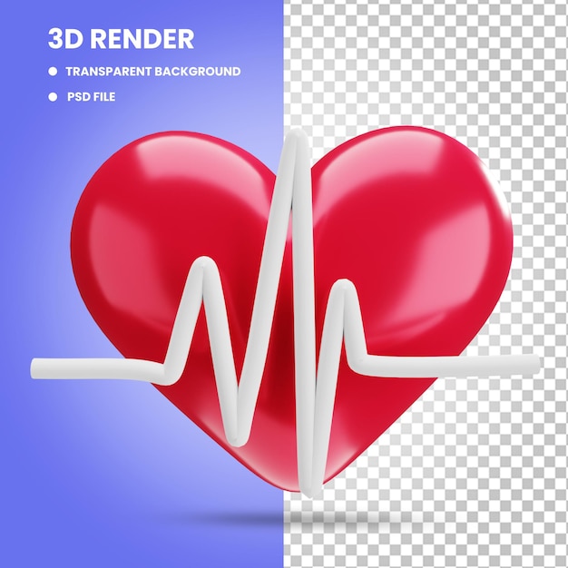 PSD rendering 3d del concetto di illustrazione dell'icona del battito cardiaco isolato