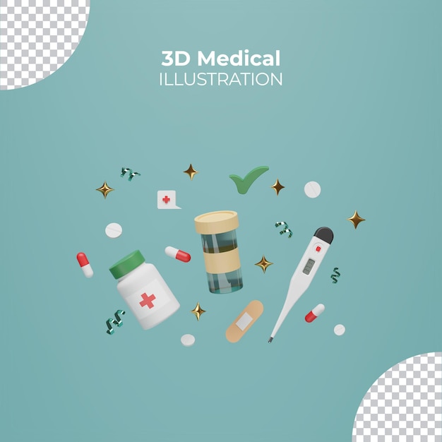 Illustrazione della medicina isolata rendering 3d