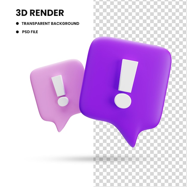 3d rendering isolato messaggio bolla illustrazione con punto esclamativo