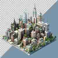 PSD 3d rendering of a isometric modern city on transparent background ai generated