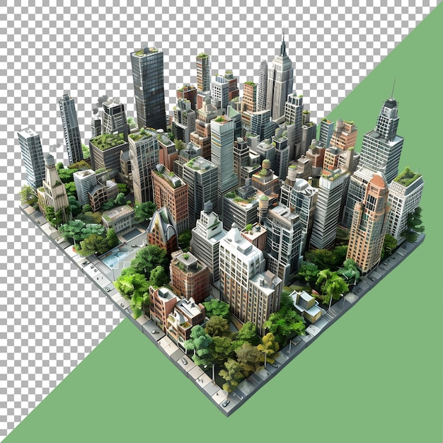 PSD 3d rendering of a isometric modern city on transparent background ai generated