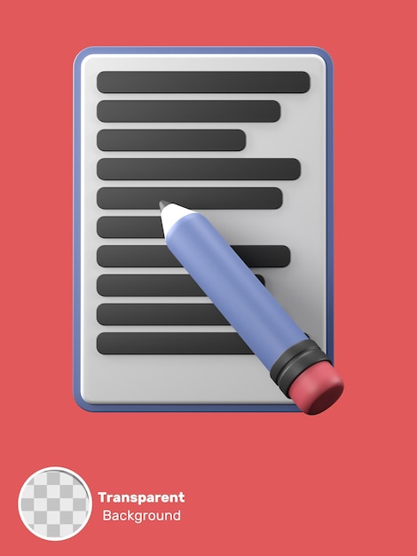 3d rendering of an isometric note and pen illustration object on a transparent background