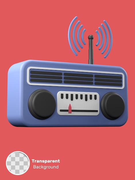 3d rendering of an isometric radio illustration object on a transparent background