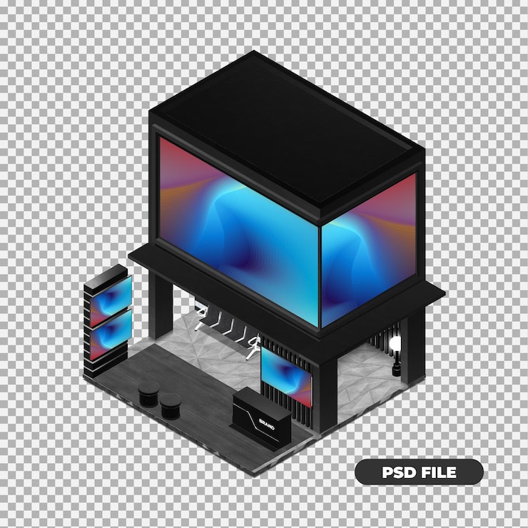 PSD 3d rendering of isometric style showroom