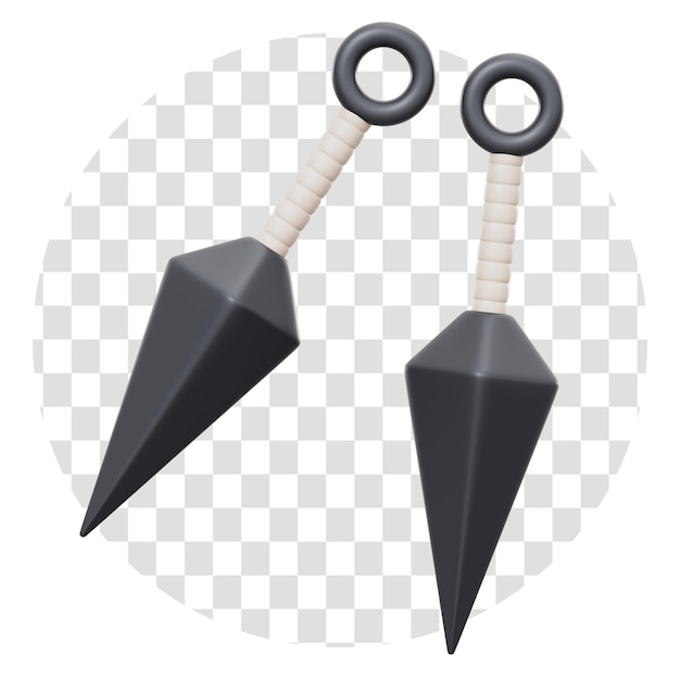 PSD 3d rendering japanese kunai 3d icon isolate transparent background 3d