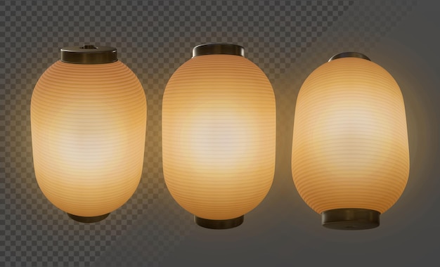 PSD 3d rendering japanese paper lantern bright light perspective view