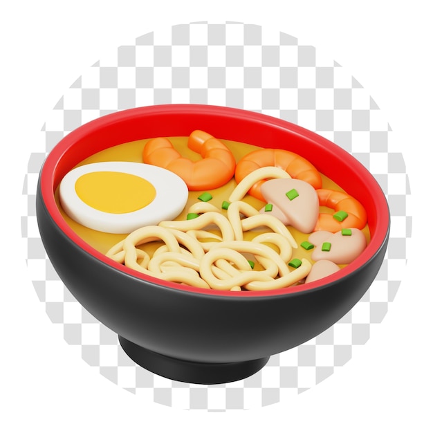 PSD 3d rendering japanese ramen food 3d icon isolate transparent background 3d
